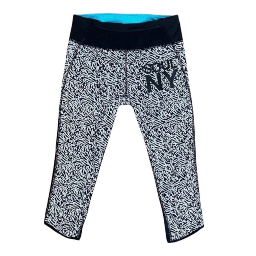 Lululemon X SoulCycle NY Pace Pusher Crop Leggings sz 8 Black White Luxtreme